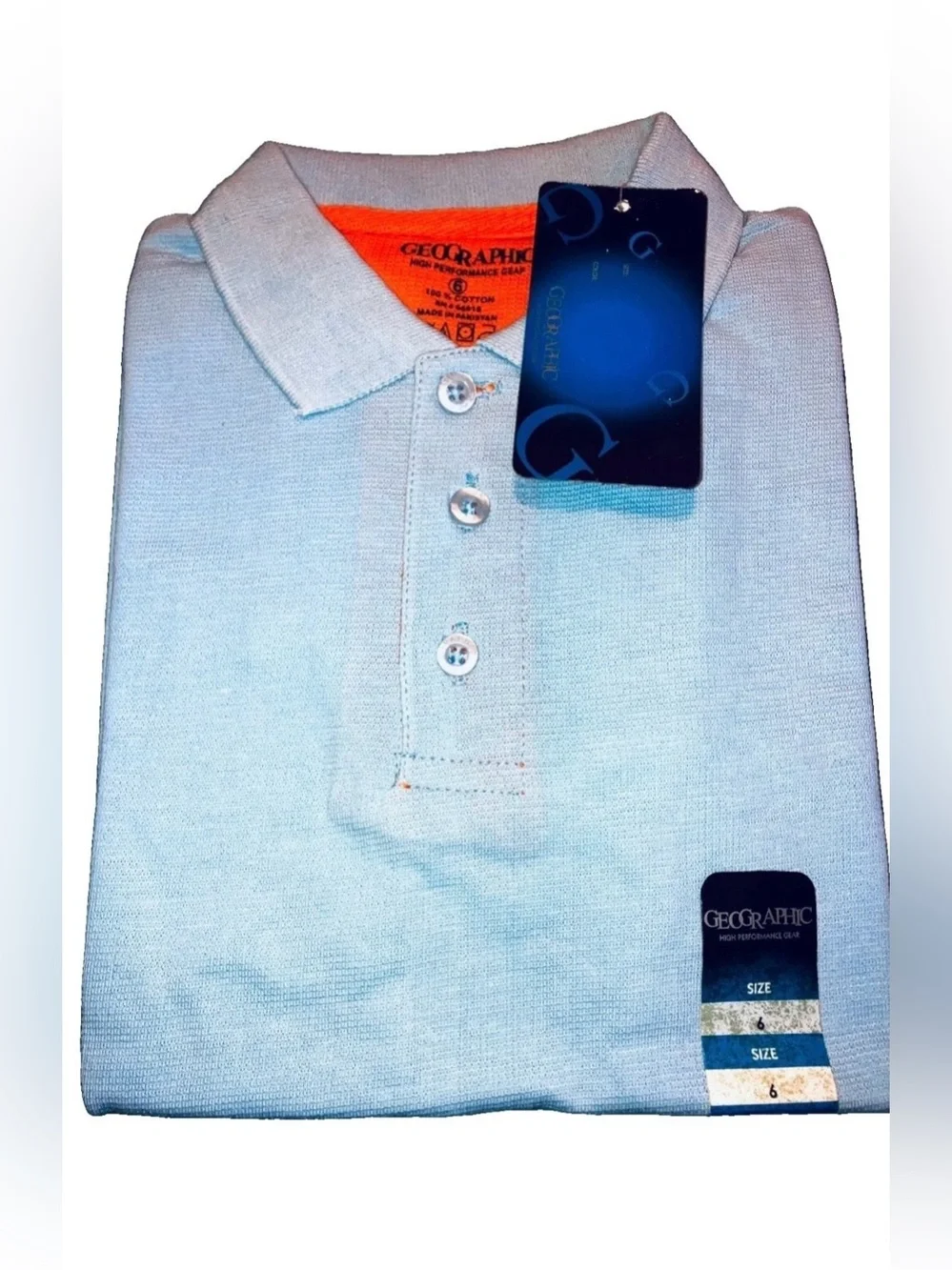Geographic High Performance Gear Boys Short Sleeve Polo Blue School Uniform Sz 6